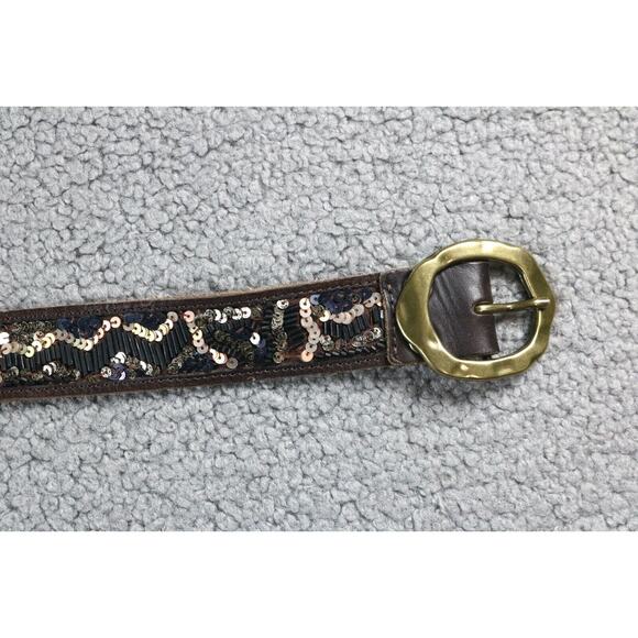 Lucky Brand Belt Medium Multicolor Sequins Leather Buckle Boho India - Picture 3 of 7
